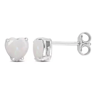 Opal Heart Stud Earrings in Sterling Silver