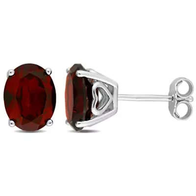 Garnet Oval Stud Earrings in Sterling Silver