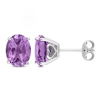 Amethyst Oval Stud Earrings in Sterling Silver