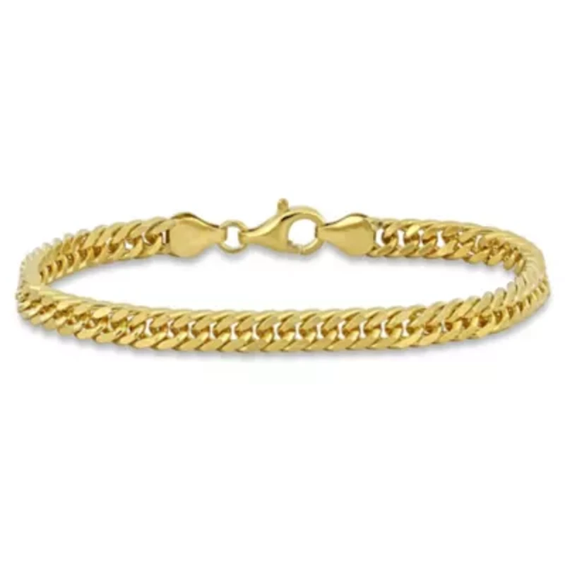 Double Curb Link Anklet in Yellow Plated Sterling Silver