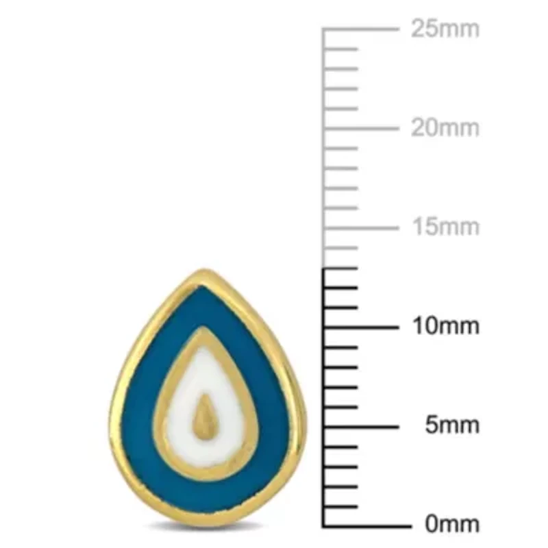 Turquoise and White Enamel Stud Earrings in 14K Yellow Gold