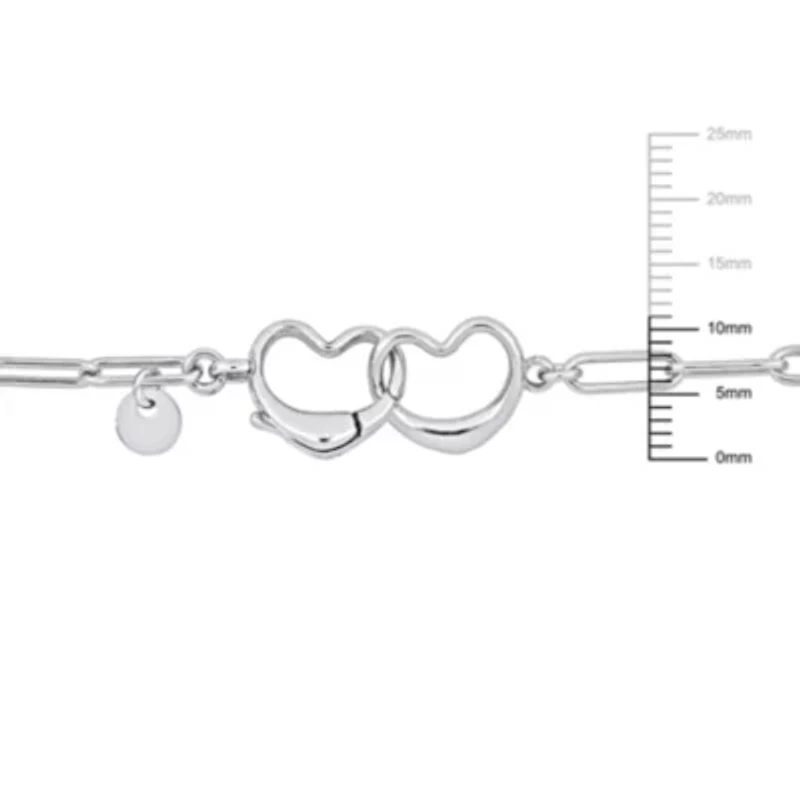 Paperclip Link Anklet with Double Heart Clasp in Sterling Silver, 9"