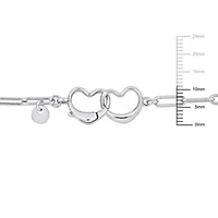 Paperclip Link Anklet with Double Heart Clasp in Sterling Silver, 9"