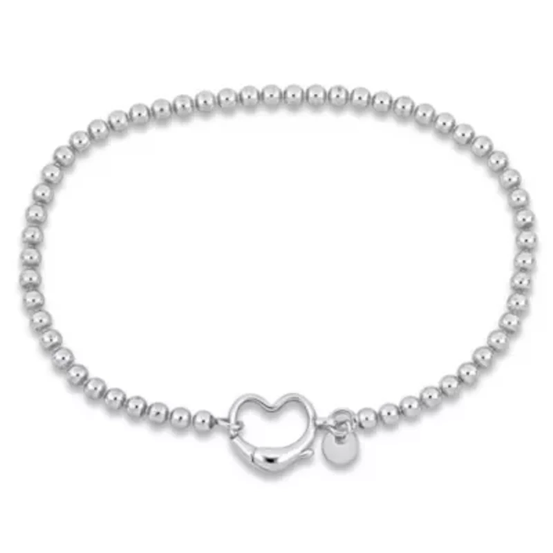 Ball Link Anklet with Heart Clasp in Sterling Silver, 9"