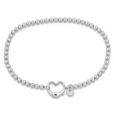 Ball Link Anklet with Heart Clasp in Sterling Silver, 9"