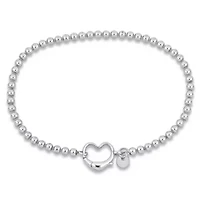 Ball Link Anklet with Heart Clasp in Sterling Silver, 9"