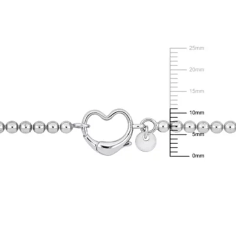 Ball Link Anklet with Heart Clasp in Sterling Silver, 9"