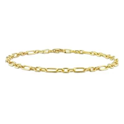 3MM Figaro Rolo Anklet in Yellow Plated Sterling Silver, 9"
