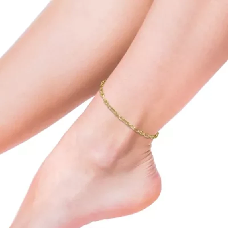 3MM Figaro Rolo Anklet in Yellow Plated Sterling Silver, 9"