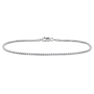 1.6mm Hollow Round Box Link Anklet in 10K White Gold