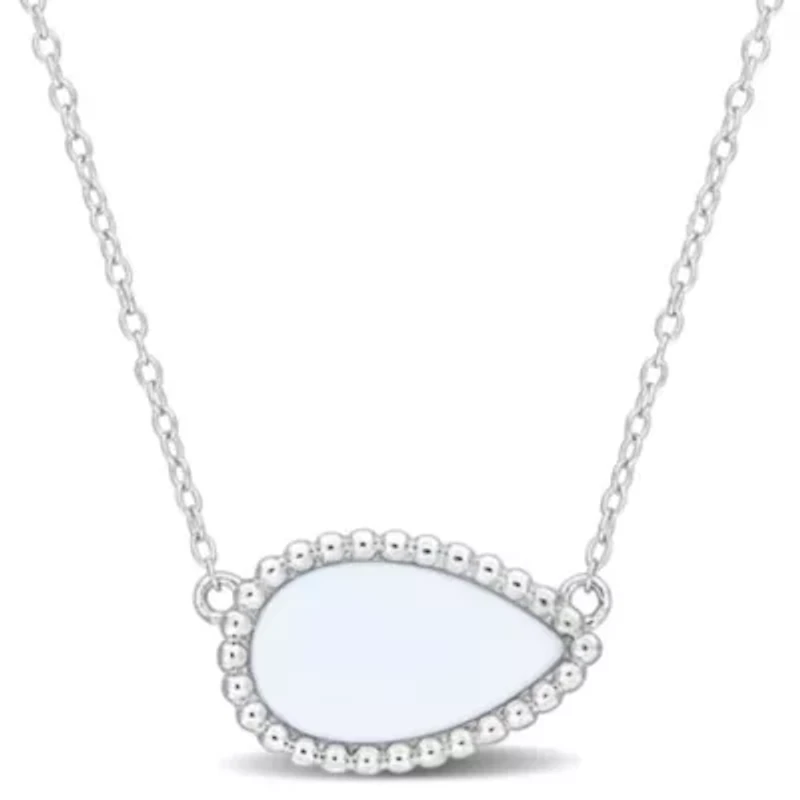 White Agate Halo Necklace in Sterling Silver