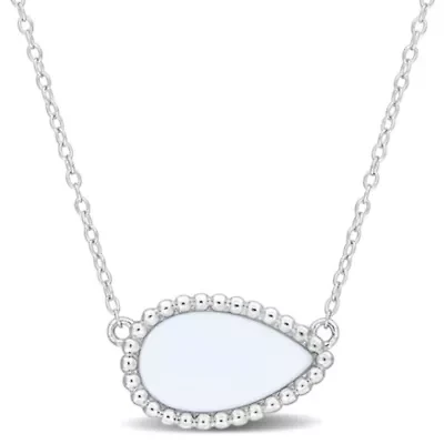 White Agate Halo Necklace in Sterling Silver