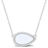 White Agate Halo Necklace in Sterling Silver