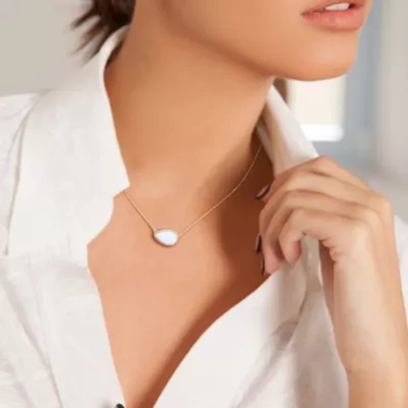White Agate Halo Necklace in Sterling Silver