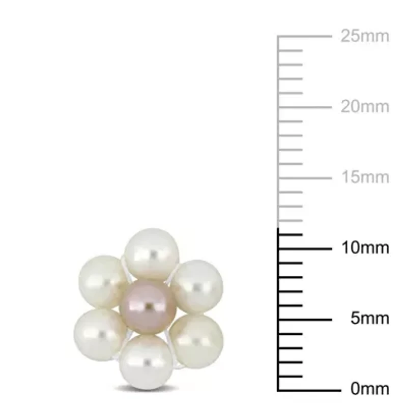 3-4MM White and Pink Freshwater Cultured Pearl Flower Stud Earrings in Sterling Silver
