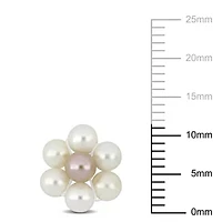 3-4MM White and Pink Freshwater Cultured Pearl Flower Stud Earrings in Sterling Silver