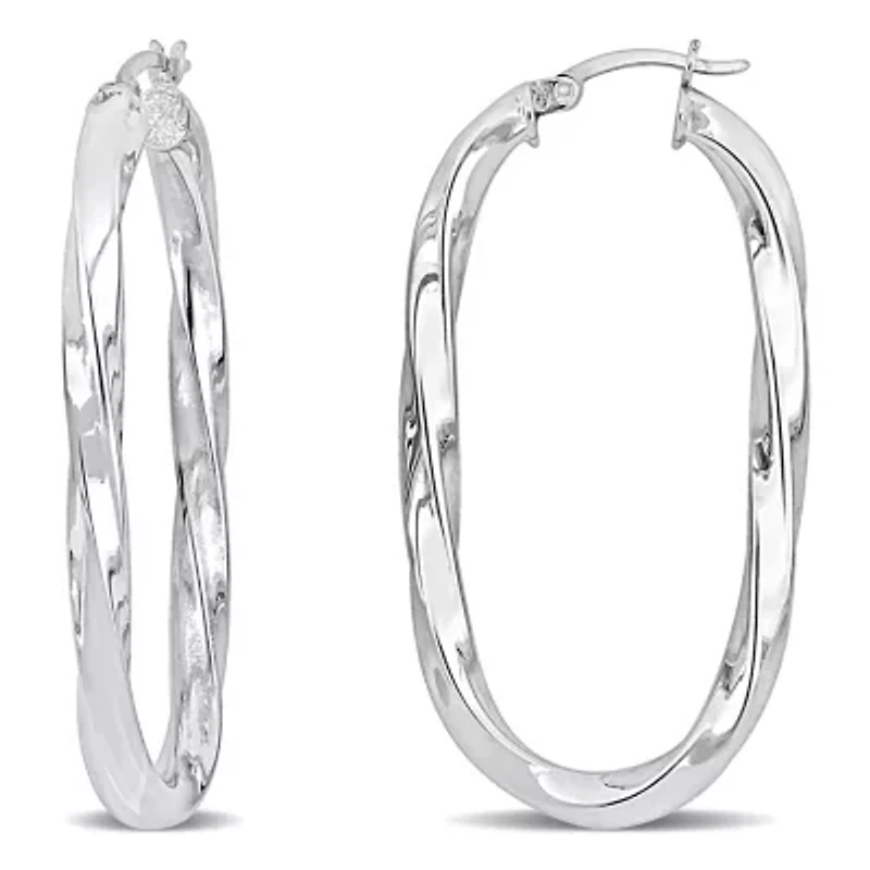 Oval Twist Hoop Earrings in Sterling Silver