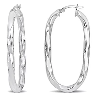 Oval Twist Hoop Earrings in Sterling Silver