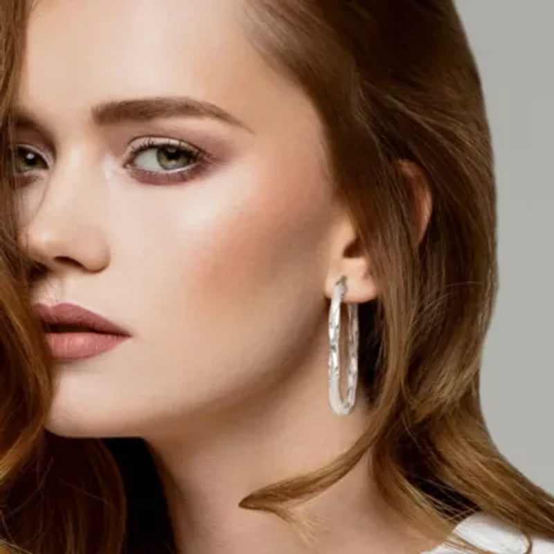 Oval Twist Hoop Earrings in Sterling Silver
