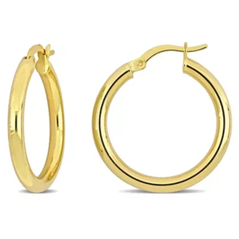 26mm Round Hoop Earrings in Yellow Plated Sterling Silver