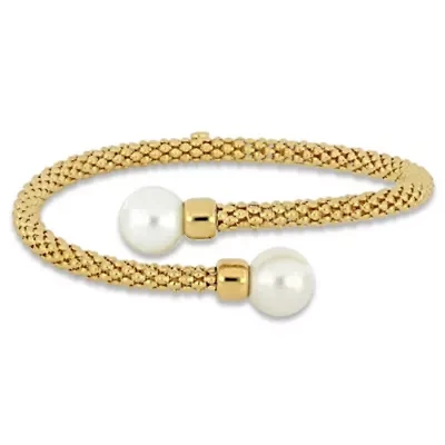 11-12mm Freshwater Cultured Edison Pearl Popcorn Design Bangle in Yellow Plated Sterling Silver
