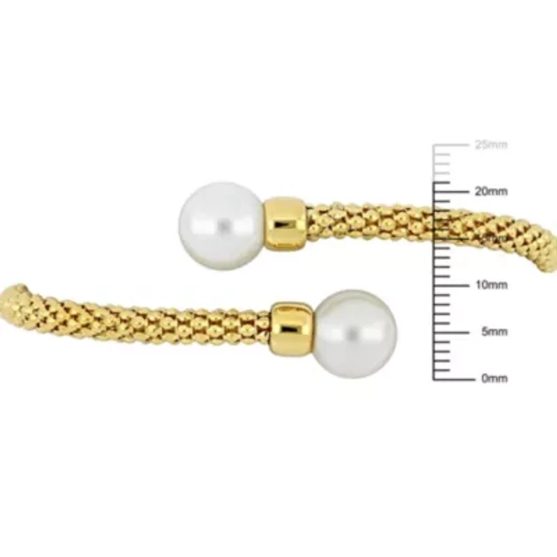 11-12mm Freshwater Cultured Edison Pearl Popcorn Design Bangle in Yellow Plated Sterling Silver