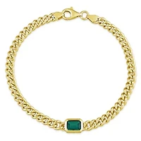 Lab Created Created Emerald Curb Link Bracelet in Yellow Plated Sterling Silver