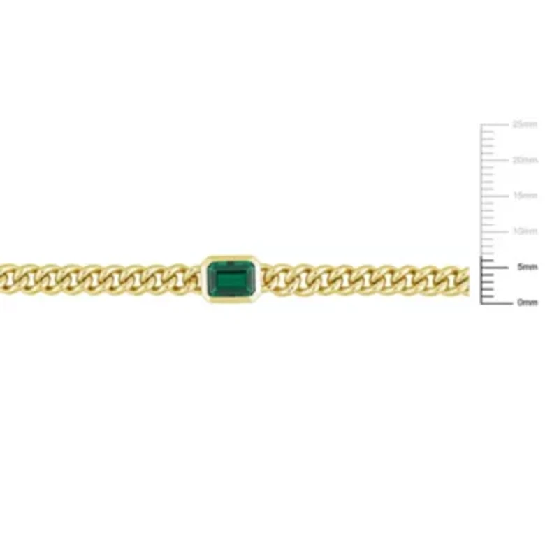 Lab Created Created Emerald Curb Link Bracelet in Yellow Plated Sterling Silver