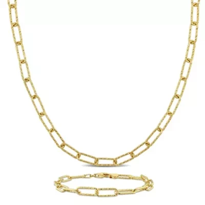 2-Piece Set of 5mm Paperclip Chain Necklace and Anklet in Yellow Plated Sterling Silver