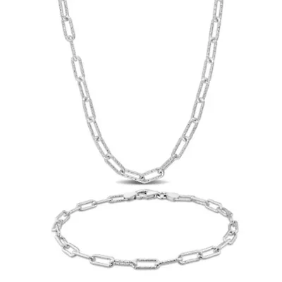 2-Piece Set of Men's 3.5mm Paperclip Chain Necklace and Bracelet in Sterling Silver