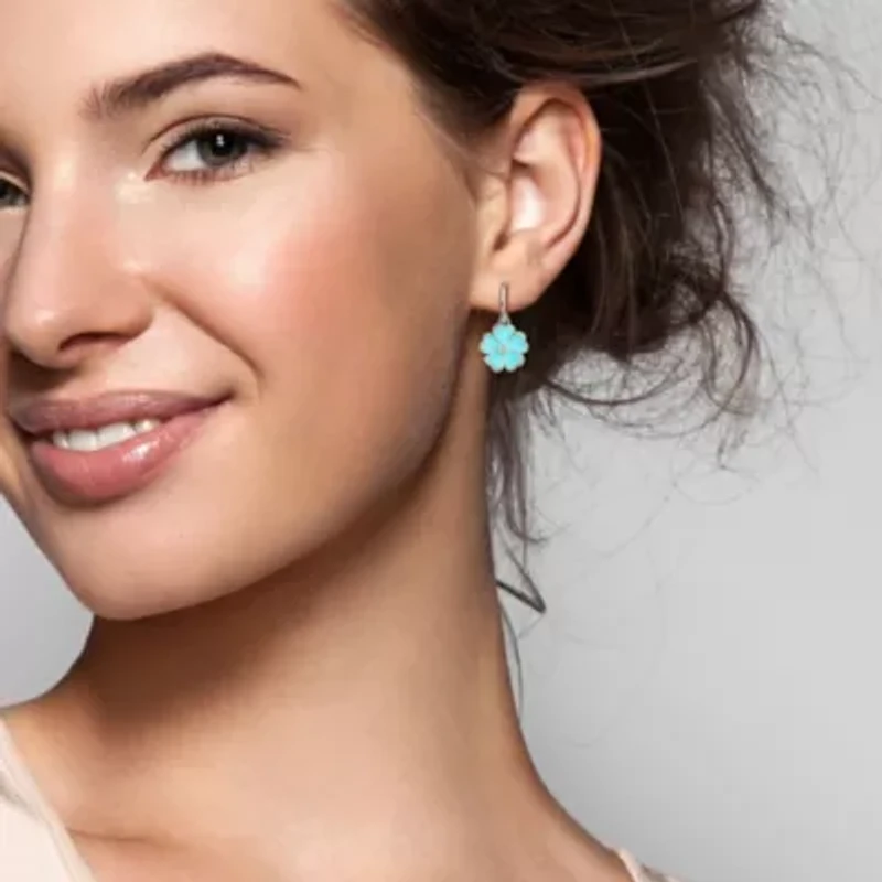 White Topaz with Light Blue Enamel Earrings in Sterling Silver