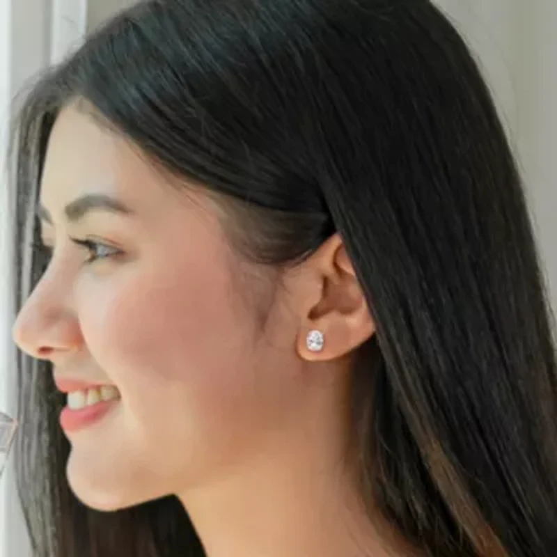 Lab Created Created White Sapphire Oval Stud Earrings in Sterling Silver