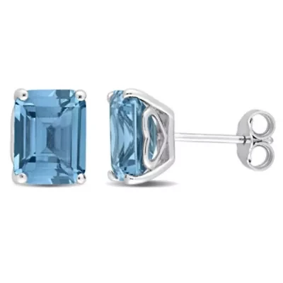 Synthetic Spinel (Aquamarine) Stud Earrings in Sterling Silver
