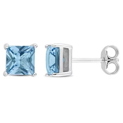 Synthetic Spinel (Aquamarine) Stud Earrings in Sterling Silver
