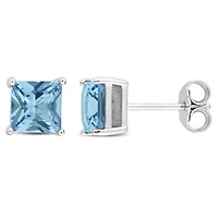 Synthetic Spinel (Aquamarine) Stud Earrings in Sterling Silver