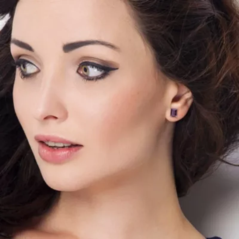 Simulated Alexandrite Stud Earrings in Sterling Silver