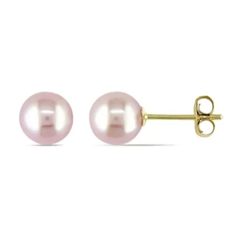 6-6.5mm Pink Freshwater Cultured Pearl Stud Earrings in 14K Yellow Gold