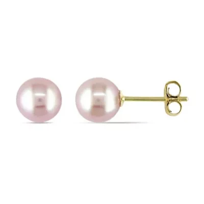 6-6.5mm Pink Freshwater Cultured Pearl Stud Earrings in 14K Yellow Gold