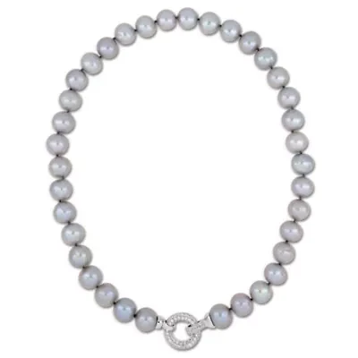 12-13mm Vivid Grey Freshwater Cultured Pearl Necklace in Sterling Silver