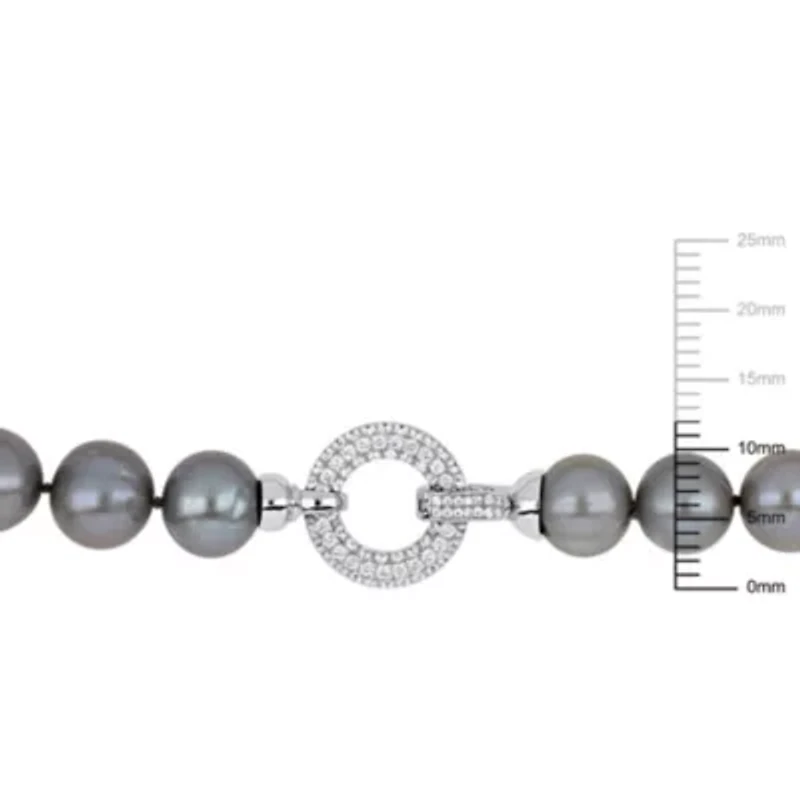 12-13mm Vivid Grey Freshwater Cultured Pearl Necklace in Sterling Silver