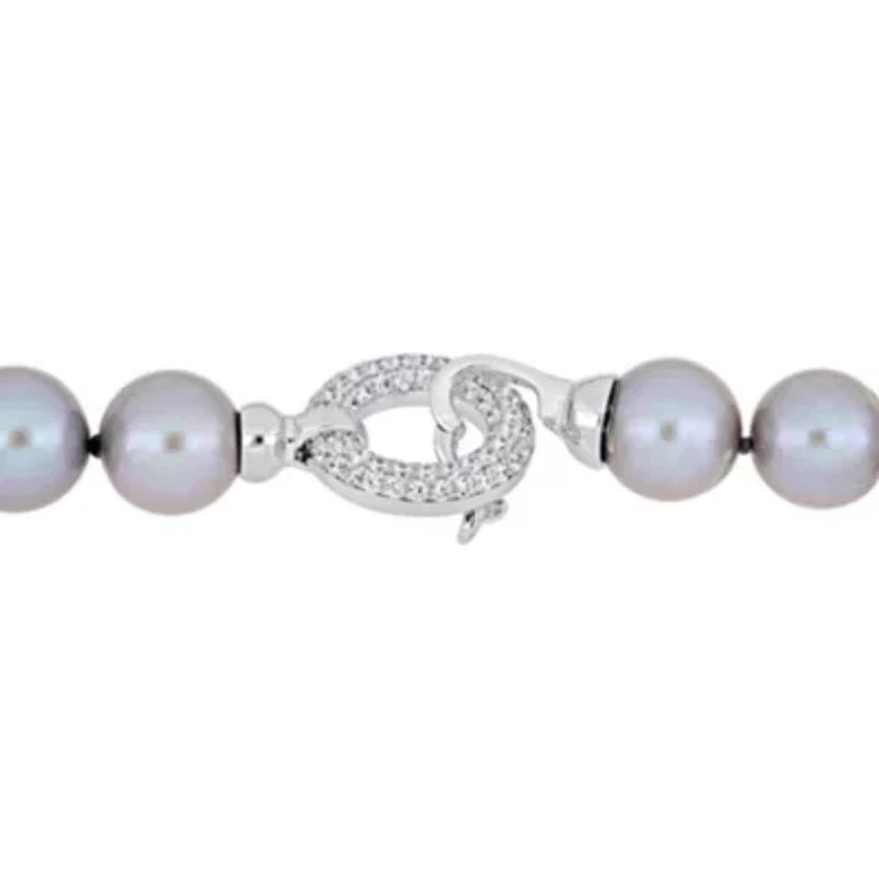 12-13mm Vivid Grey Freshwater Cultured Pearl Necklace in Sterling Silver