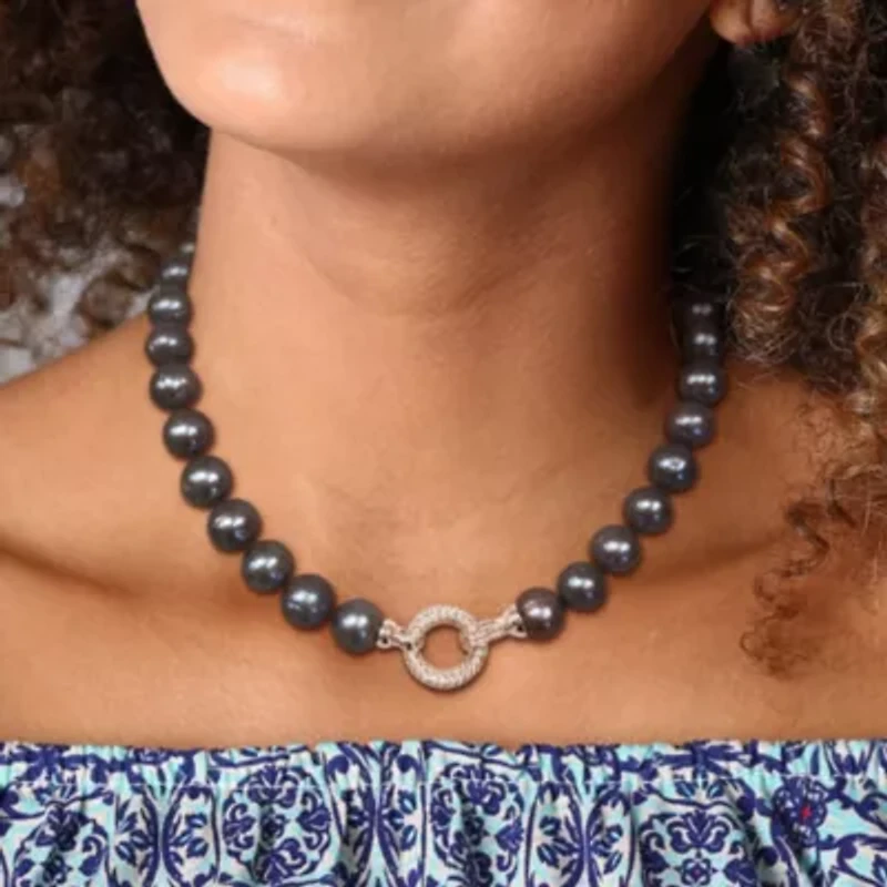 12-13mm Vivid Grey Freshwater Cultured Pearl Necklace in Sterling Silver