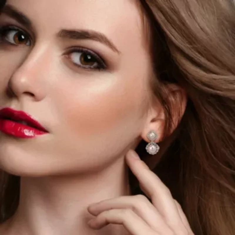 12-12.5mm, 8-8.5mm Freshwater Cultured Pearl and White Topaz Halo Drop Earrings in Sterling Silver