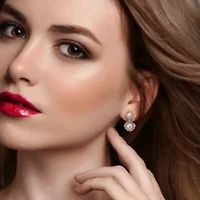 12-12.5mm, 8-8.5mm Freshwater Cultured Pearl and White Topaz Halo Drop Earrings in Sterling Silver
