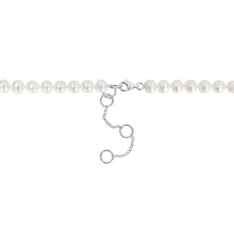 7-7.5mm Freshwater Cultured Pearl and Black Diamond Accent Boxing Glove Necklace in Sterling Silver
