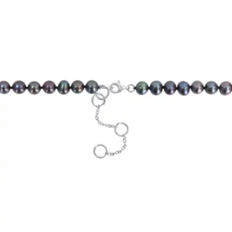 7-7.5mm Black Freshwater Cultured Pearl Anchor Charm Necklace in Sterling Silver