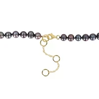 7-7.5mm Black Freshwater Cultured Pearl and 5/8 ct. t.w. Black Diamond Football Necklace in Yellow Plated Sterling Silver with Black Rhodium Plated