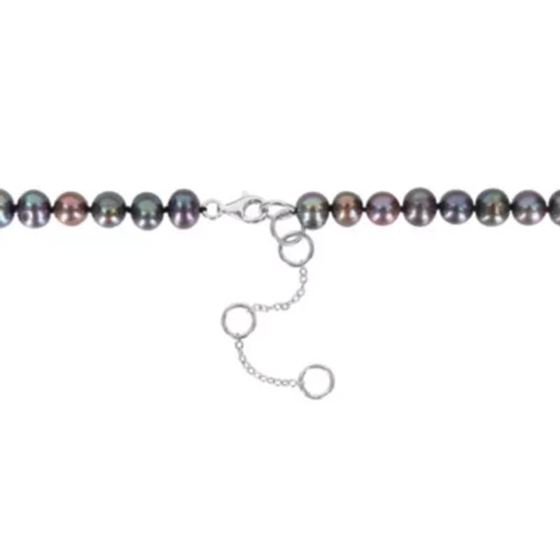 7-7.5mm Black Freshwater Cultured Pearl and 1/10 ct. t.w. Black Diamond Necklace in Sterling Silver with Black Rhodium Plated