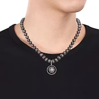 7-7.5mm Black Freshwater Cultured Pearl and Black Agate Necklace in Sterling Silver
