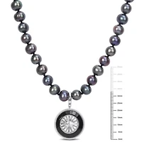 7-7.5mm Black Freshwater Cultured Pearl and Black Agate Necklace in Sterling Silver